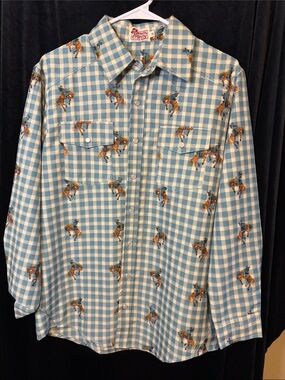 Howdy Hanny teal and Cream Check Western Rodeo Shirt